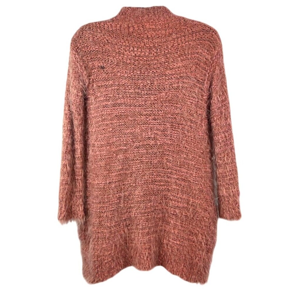 Poof Apparel Womens Open Front Fuzzy Knit Cardigan Sweater S Pink - Picture 2 of 5